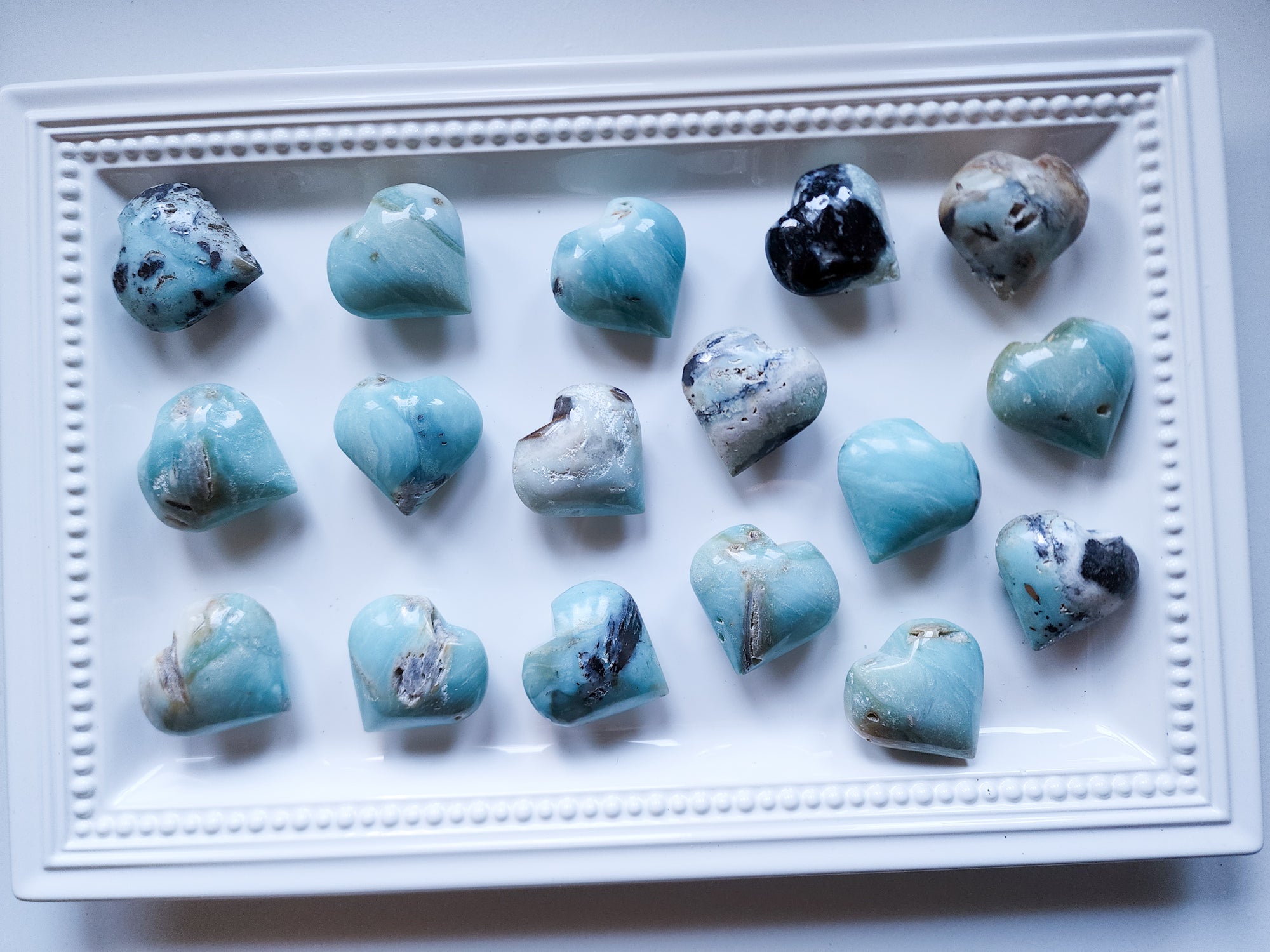 Blue Opal Puffy Heart
