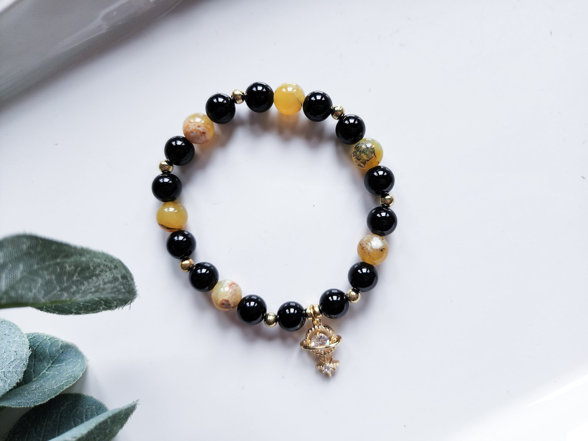 Onyx & Yellow Opal Beaded Bracelet || Reiki Infused