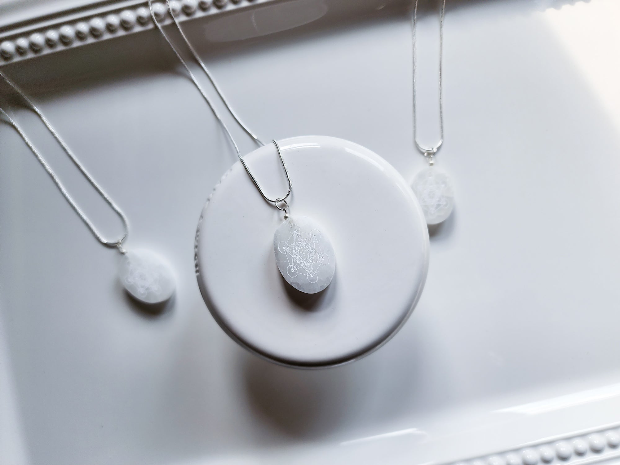 Selenite Engraved Metatron Necklace