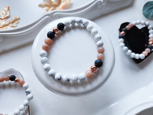 Howlite, Peach Moonstone, Lava & Copper Beaded Bracelet || Reiki Infused