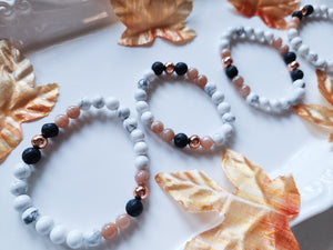 Howlite, Peach Moonstone, Lava & Copper Beaded Bracelet || Reiki Infused