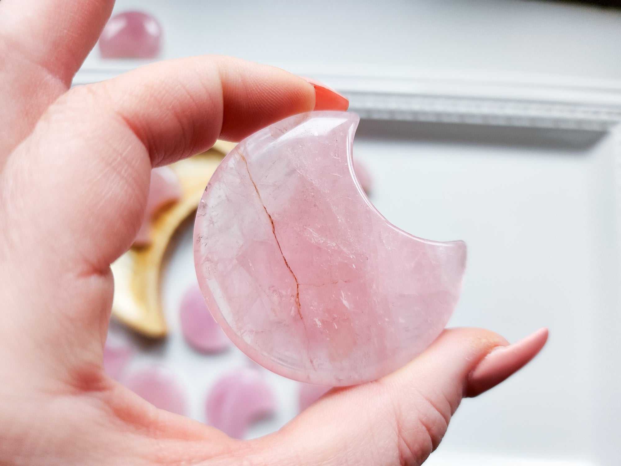 Rose Quartz Crescent Moon Carving