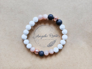 Howlite, Peach Moonstone, Lava & Copper Beaded Bracelet || Reiki Infused