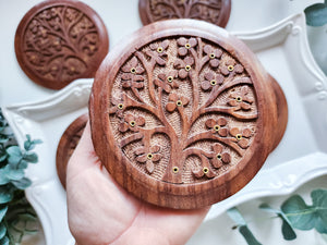 Tree of Life Round Wood Incense Burner