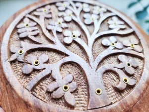 Tree of Life Round Wood Incense Burner