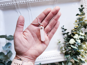 Rose Quartz Double Terminated Crystal Point Necklace || Window Cut Cap