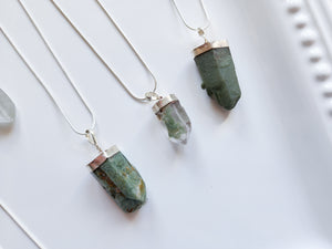 Chlorite Quartz Point Sterling Necklace