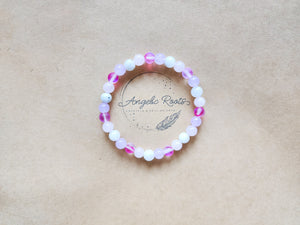 "Pretty in Pink" Aura Quartz, Rose Quartz, Moonstone & Lavender Jade Beaded Bracelet || Reiki Infused