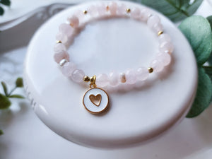 Rose Quartz & Mother of Pearl Beaded Bracelet || Reiki Infused