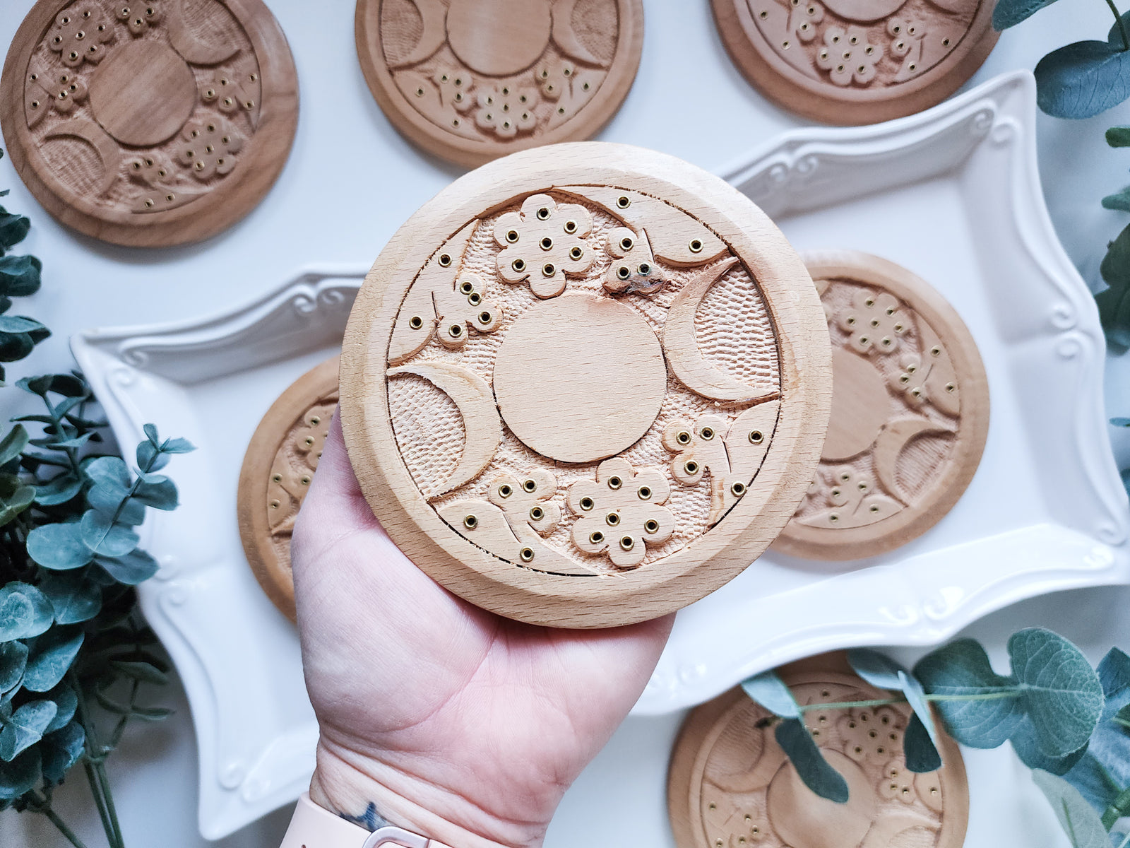 Triple Moon Wood Incense Burner