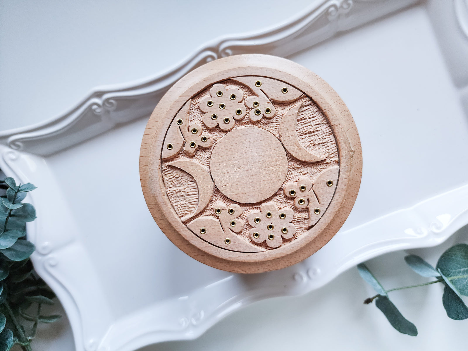 Triple Moon Wood Incense Burner