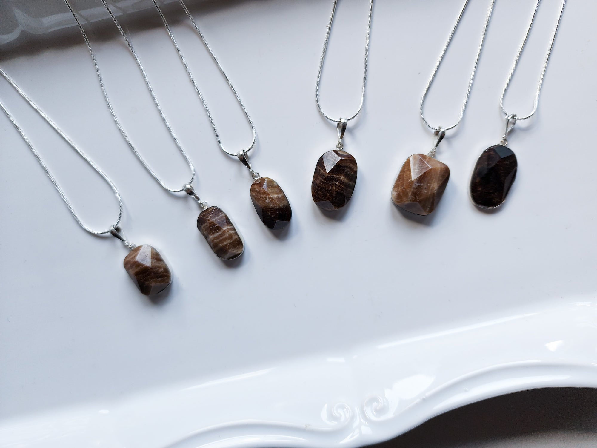 Chocolate Calcite Faceted Sterling Pendant Necklace