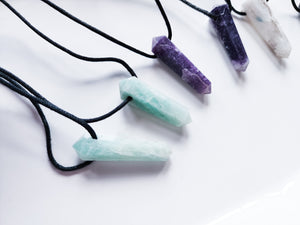 Double Terminated Crystal Point Cord Necklace