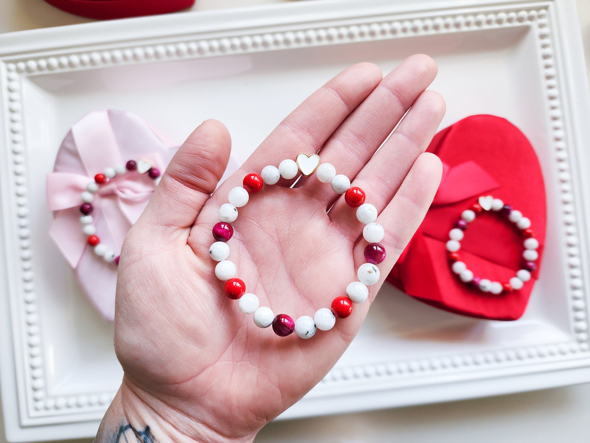 Rainbow Moonstone, Magenta Tiger Eye & Red Coral || Reiki Infused