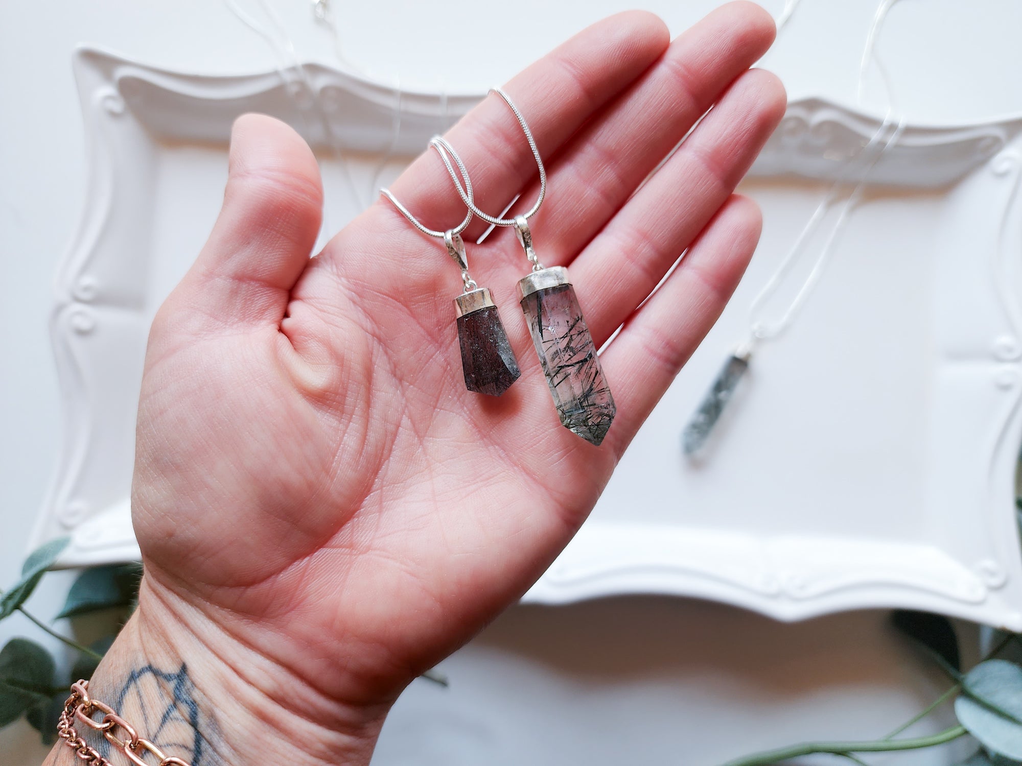 Tourmaline in Quartz Point Sterling Necklace