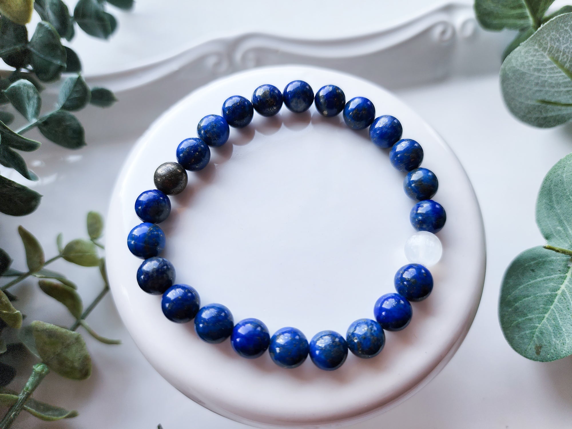 Lapis Lazuli, Selenite, & Pyrite Beaded Bracelet || Reiki Infused