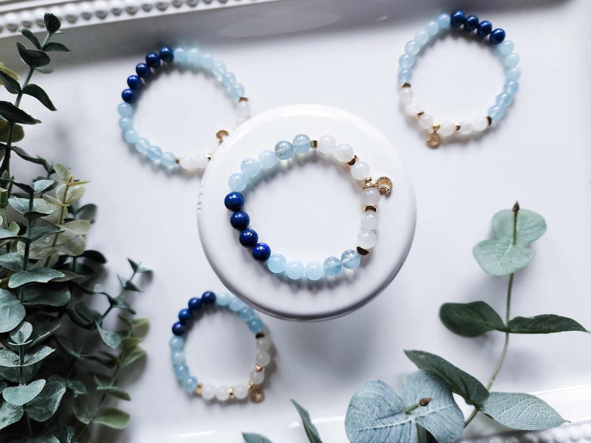 Lapis Lazuli, Aquamarine, & Rainbow Moonstone Beaded Bracelet || Reiki Infused