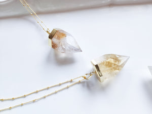 Citrine Hexagon Point Gold Necklace || Large