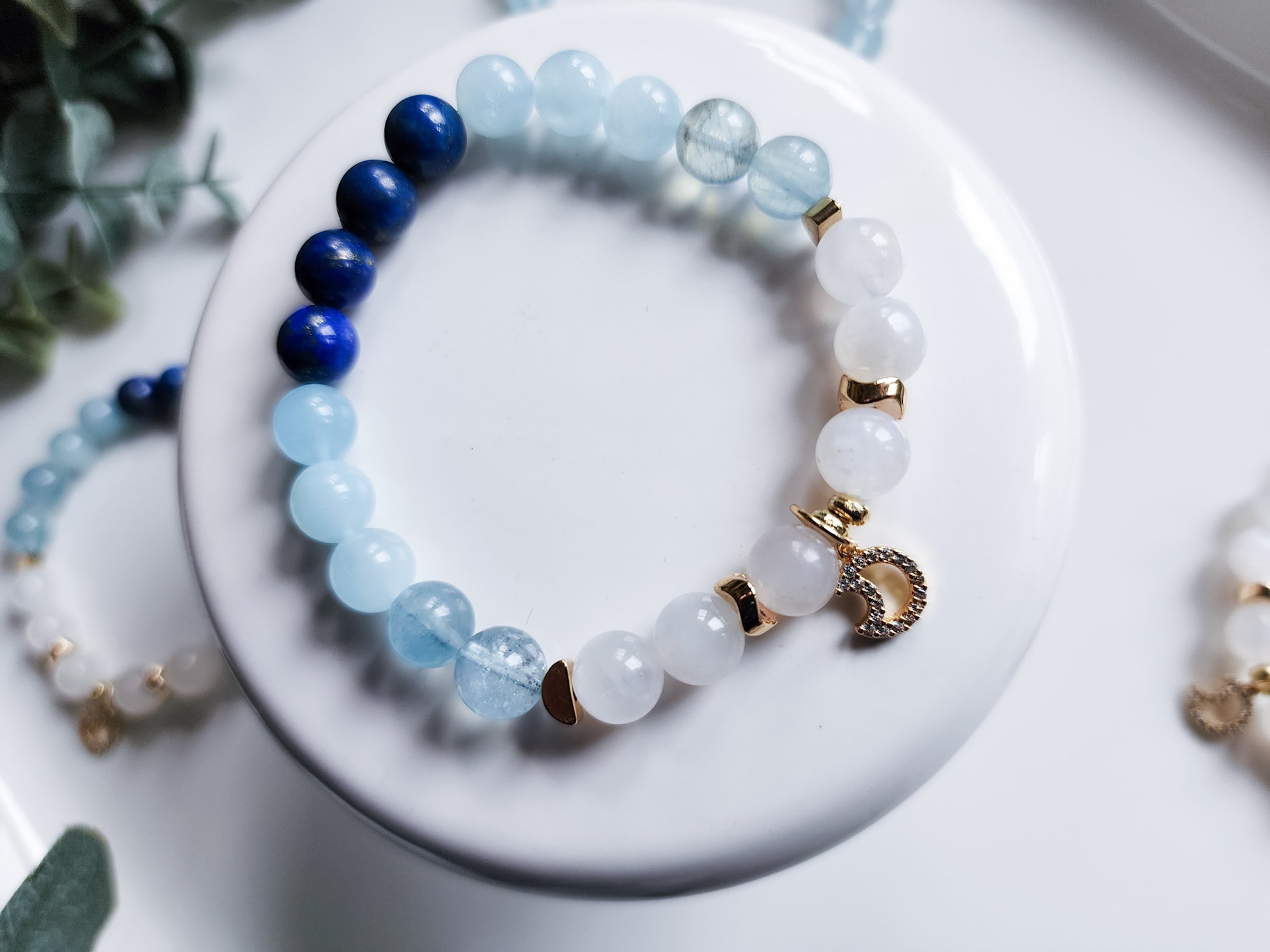 Lapis Lazuli, Aquamarine, & Rainbow Moonstone Beaded Bracelet || Reiki Infused