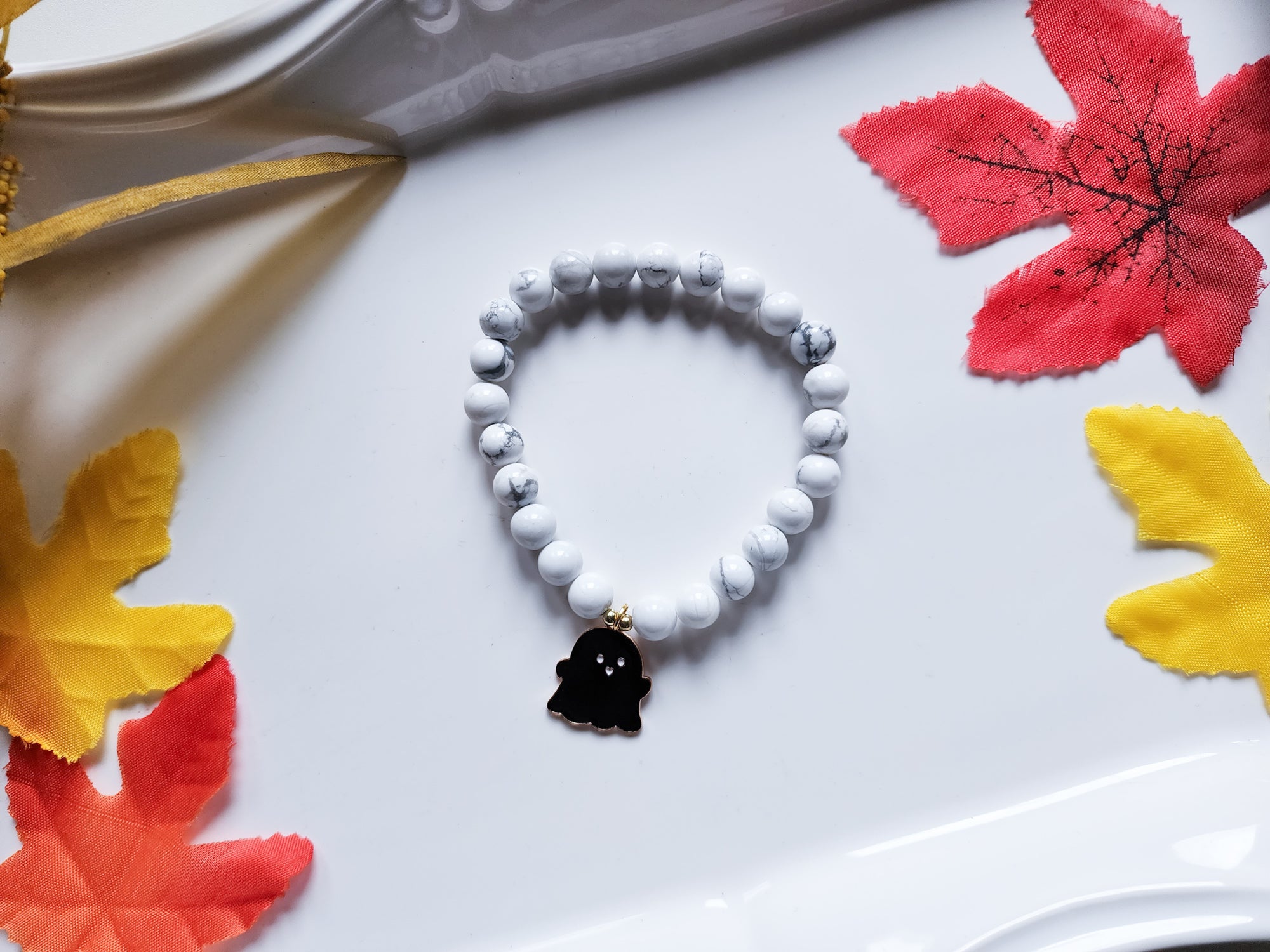 Halloween Collection || Howlite Ghost Beaded Bracelet || Reiki Infused