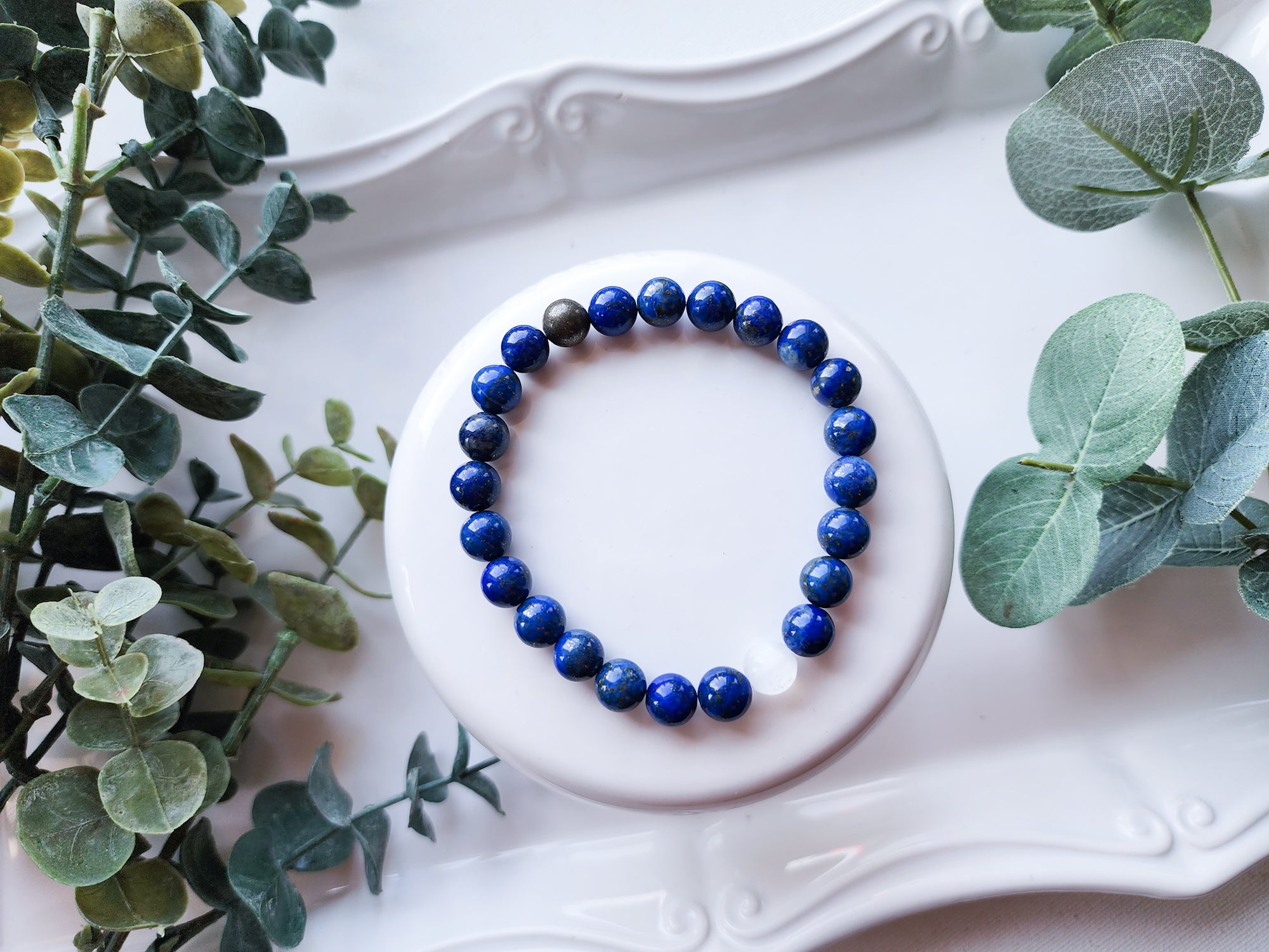 Lapis Lazuli, Selenite, & Pyrite Beaded Bracelet || Reiki Infused