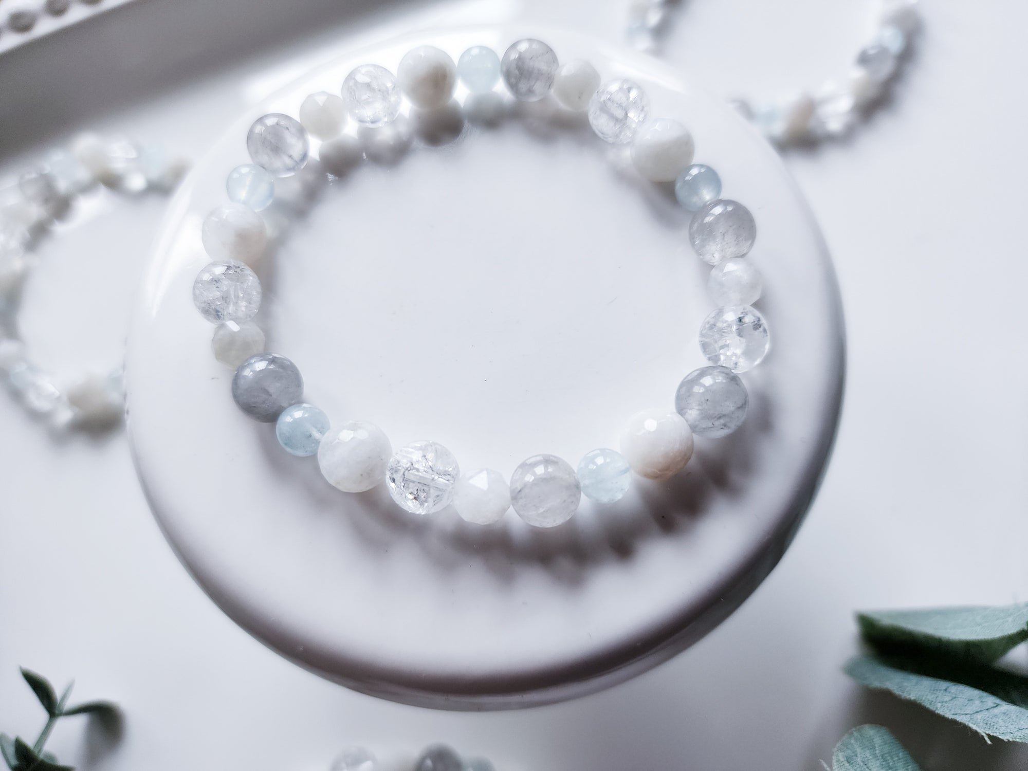 Aquamarine, Labradorite, Crackle Clear Quartz & Moonstone Faceted Bracelet || Reiki Infused