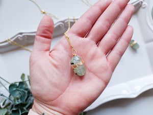 Prehnite Double Terminated Wire Wrap Gold Necklace