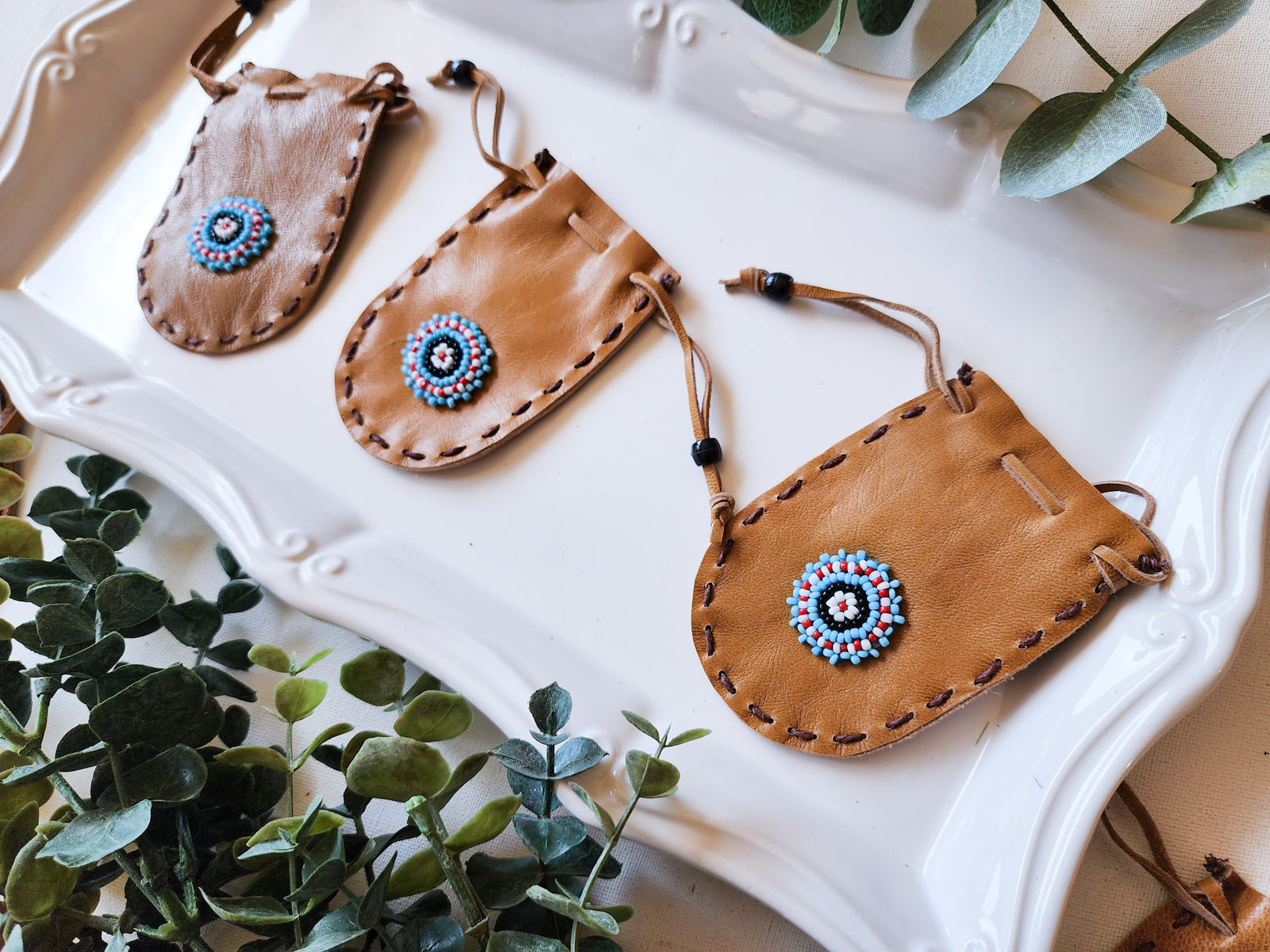 Leather Beaded Pouch