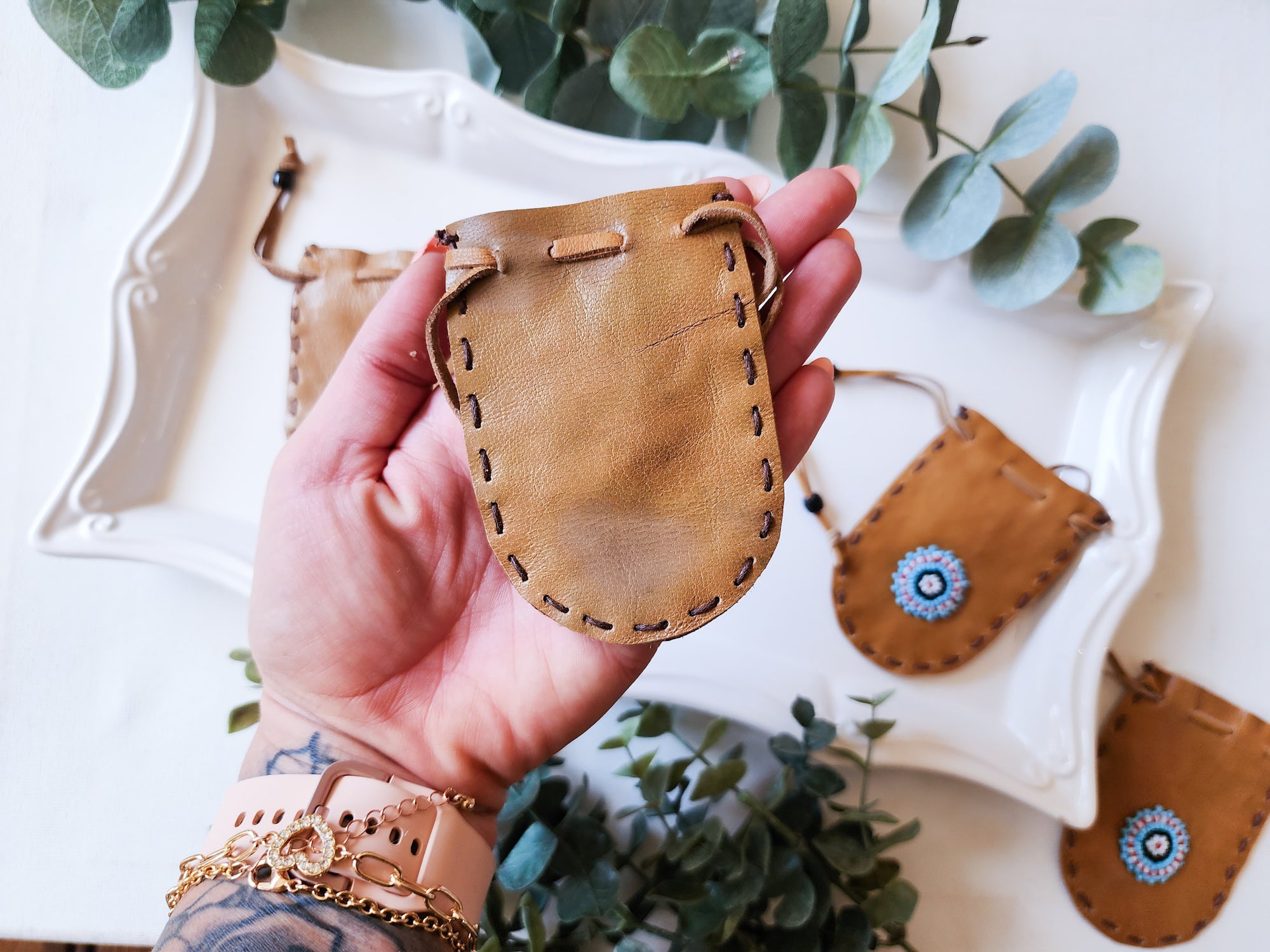 Leather Beaded Pouch