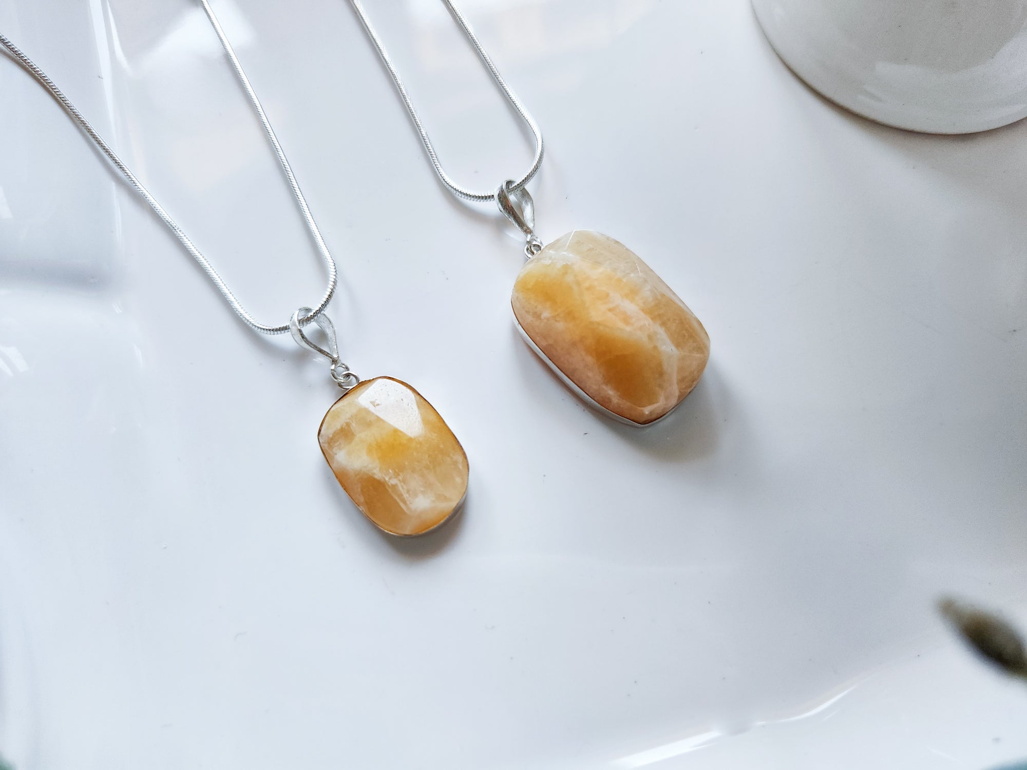 Orange Calcite Faceted Sterling Pendant Necklace