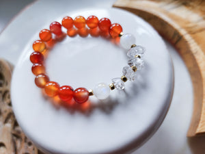 Carnelian, Moonstone & Herkimer Diamond Beaded Bracelet || Reiki Infused