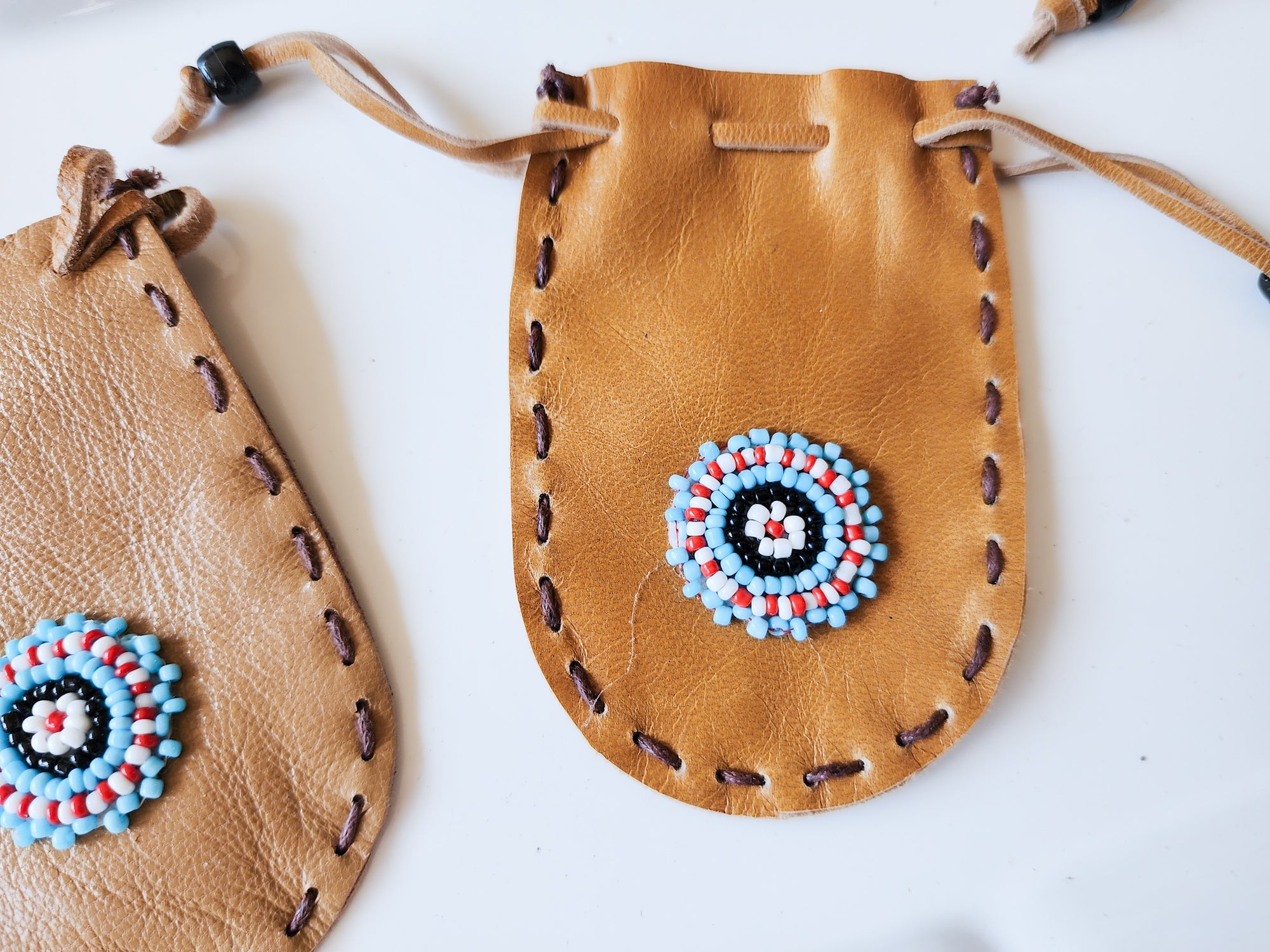 Leather Beaded Pouch