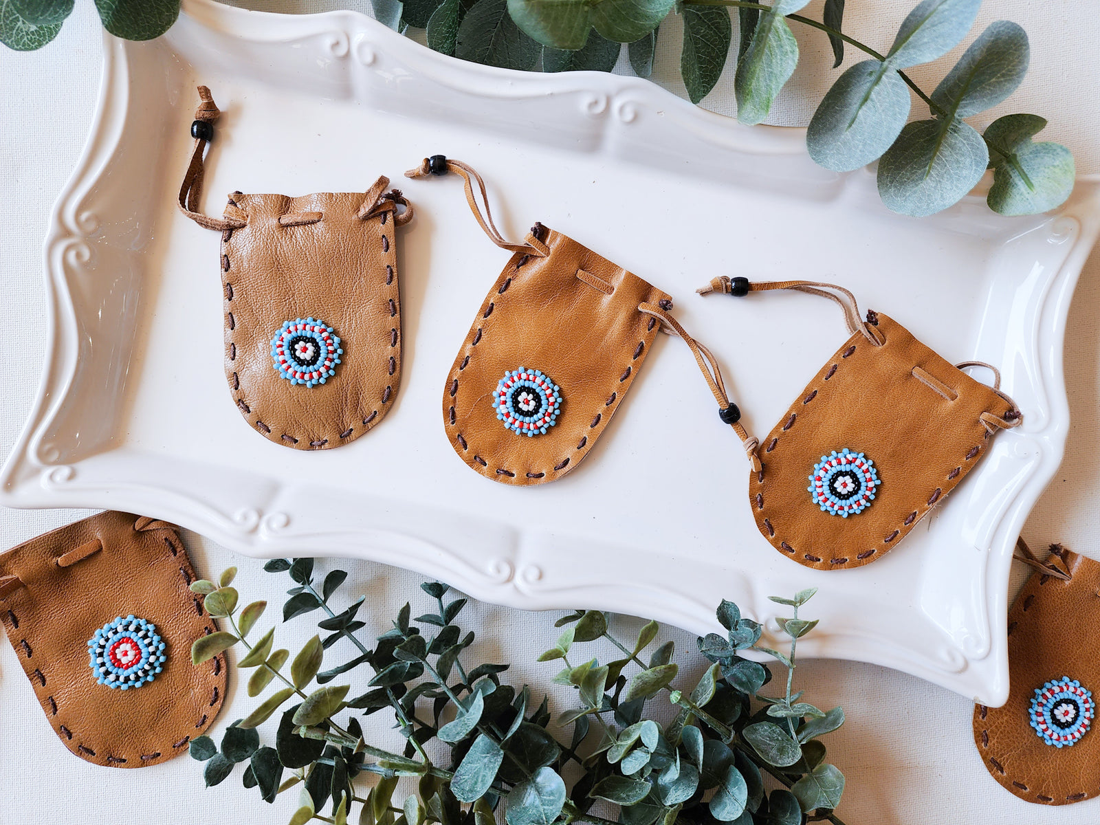 Leather Beaded Pouch