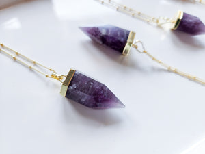 Amethyst Hexagon Point Gold Necklace