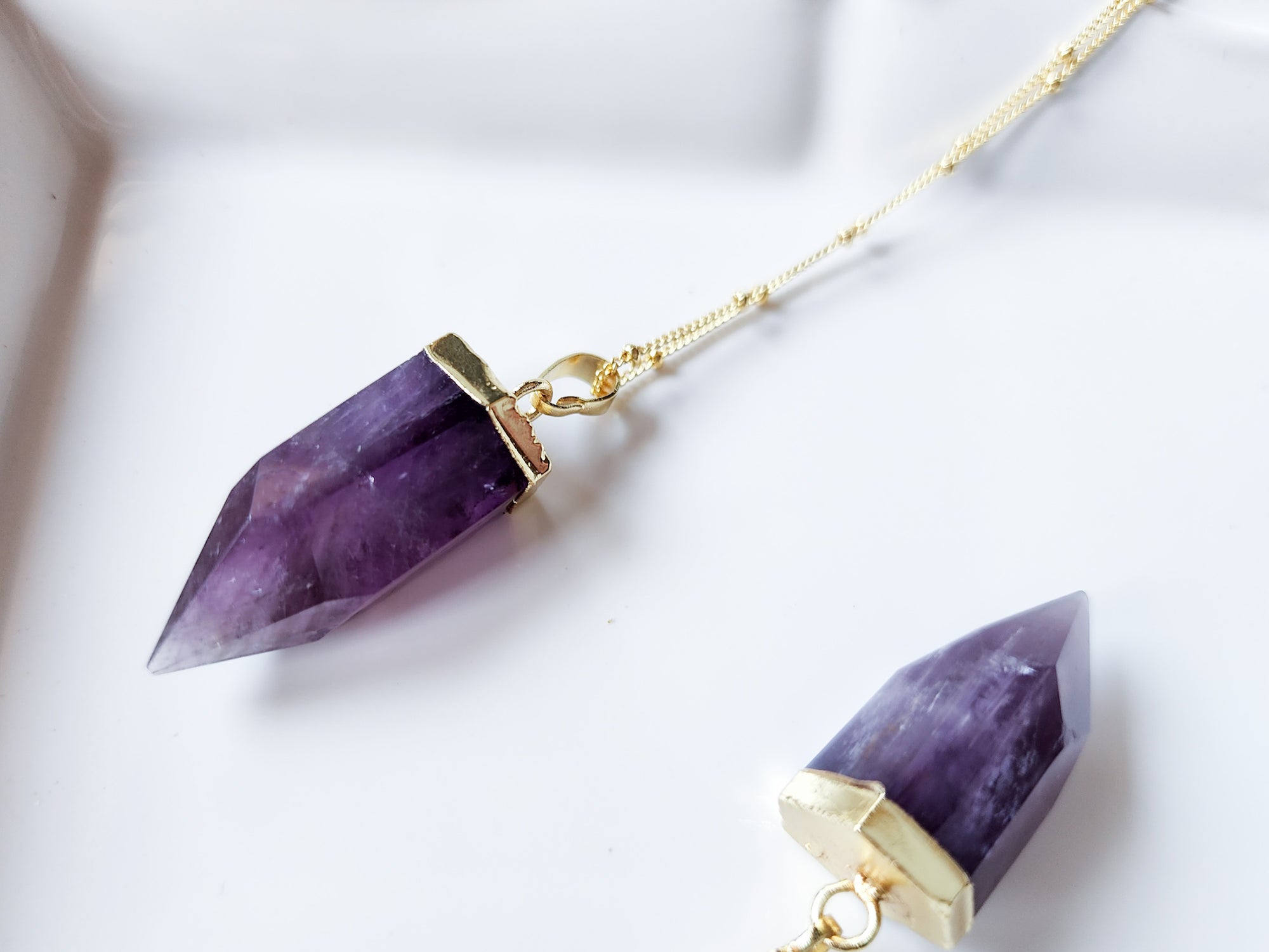 Amethyst Hexagon Point Gold Necklace