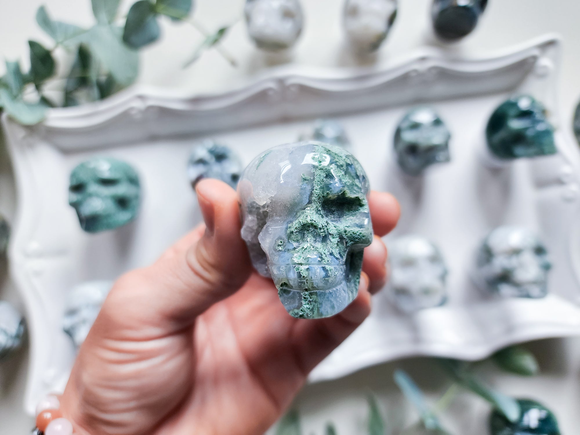 Moss Agate Skull