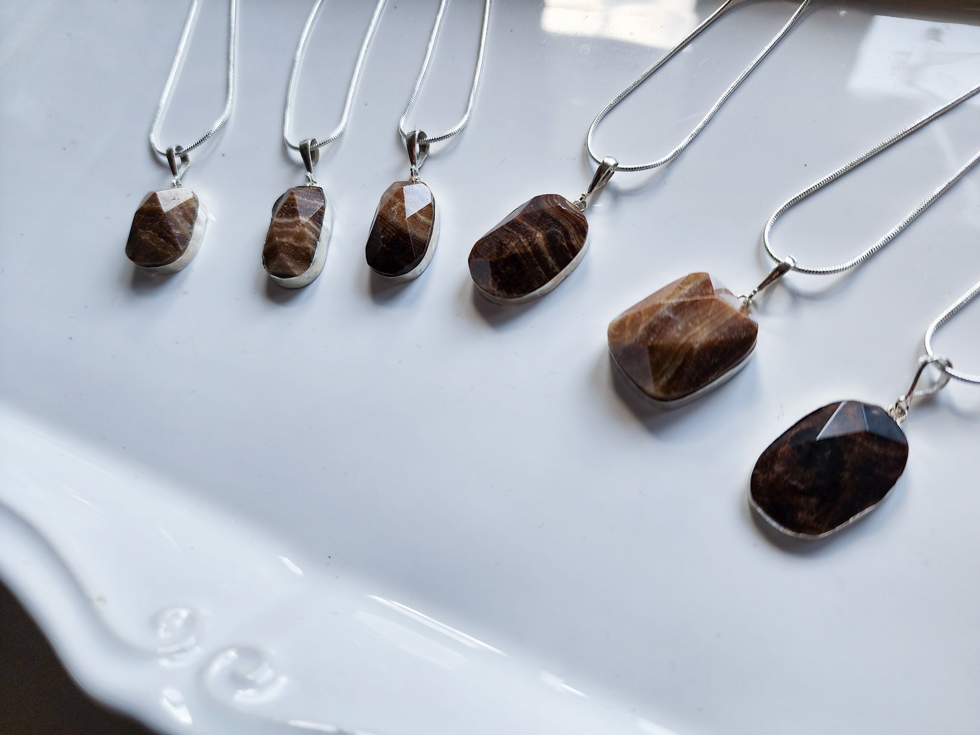 Chocolate Calcite Faceted Sterling Pendant Necklace