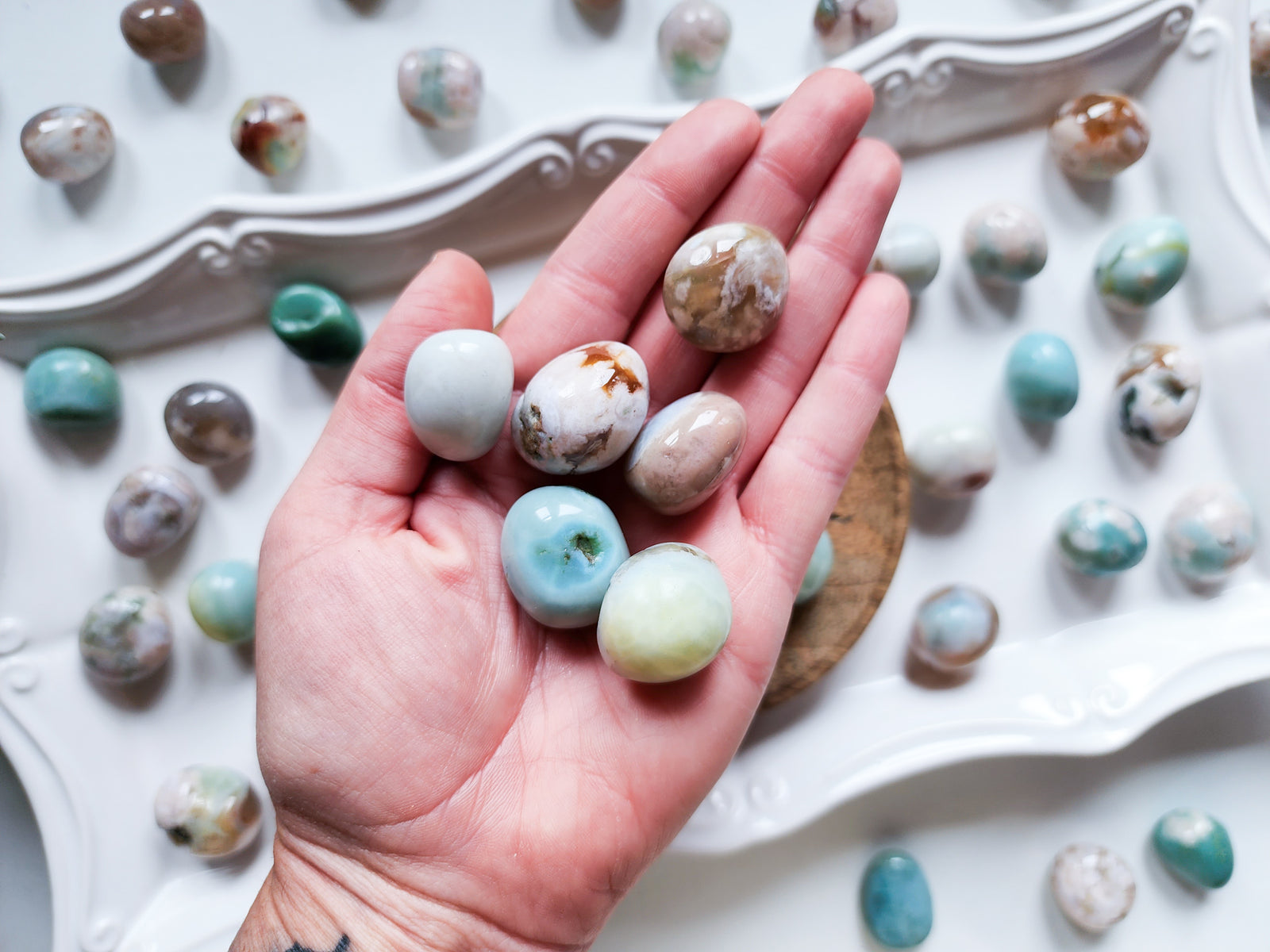Green Flower Agate Tumbled Stone