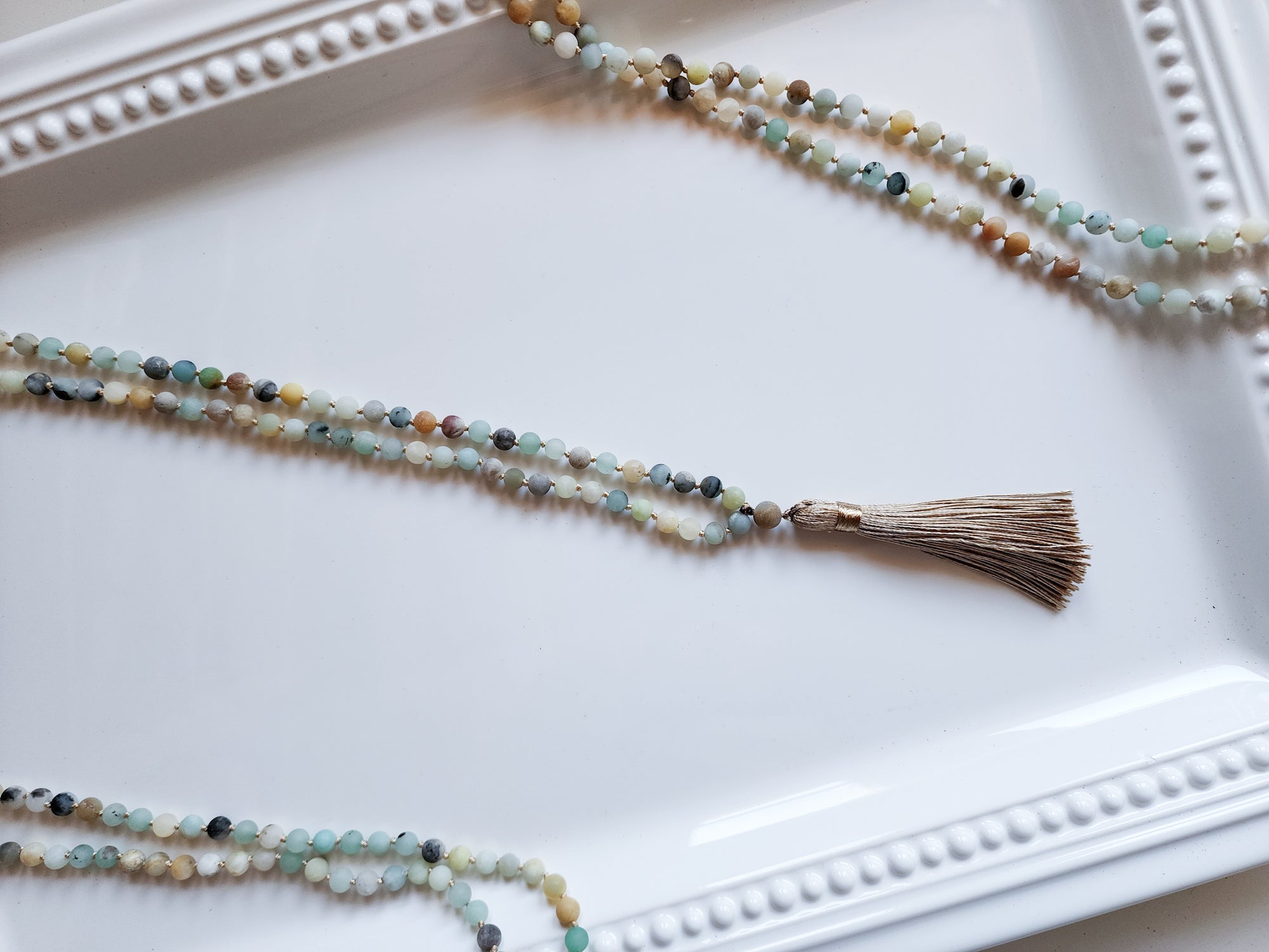 Amazonite Crystal Bead Knotted Mala