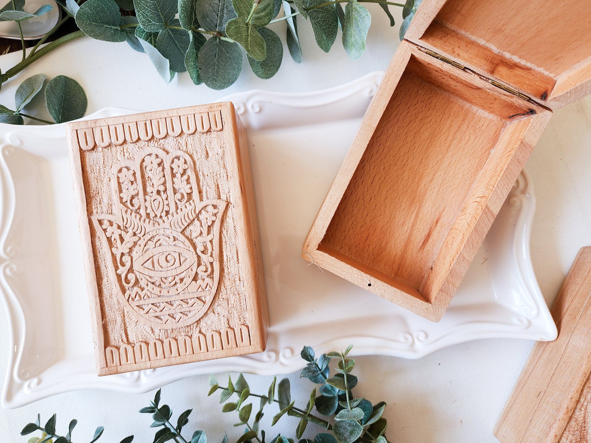 Carved Wood Box || Hamsa