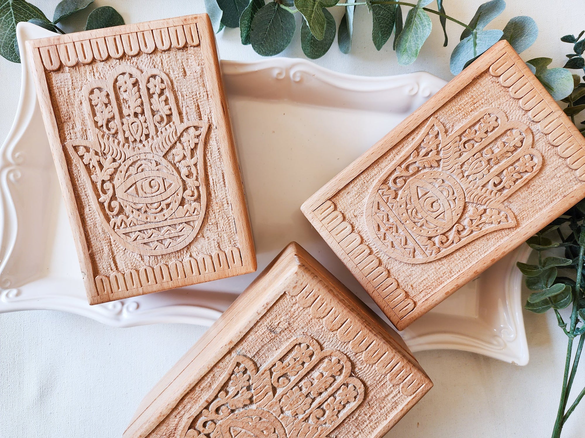 Carved Wood Box || Hamsa