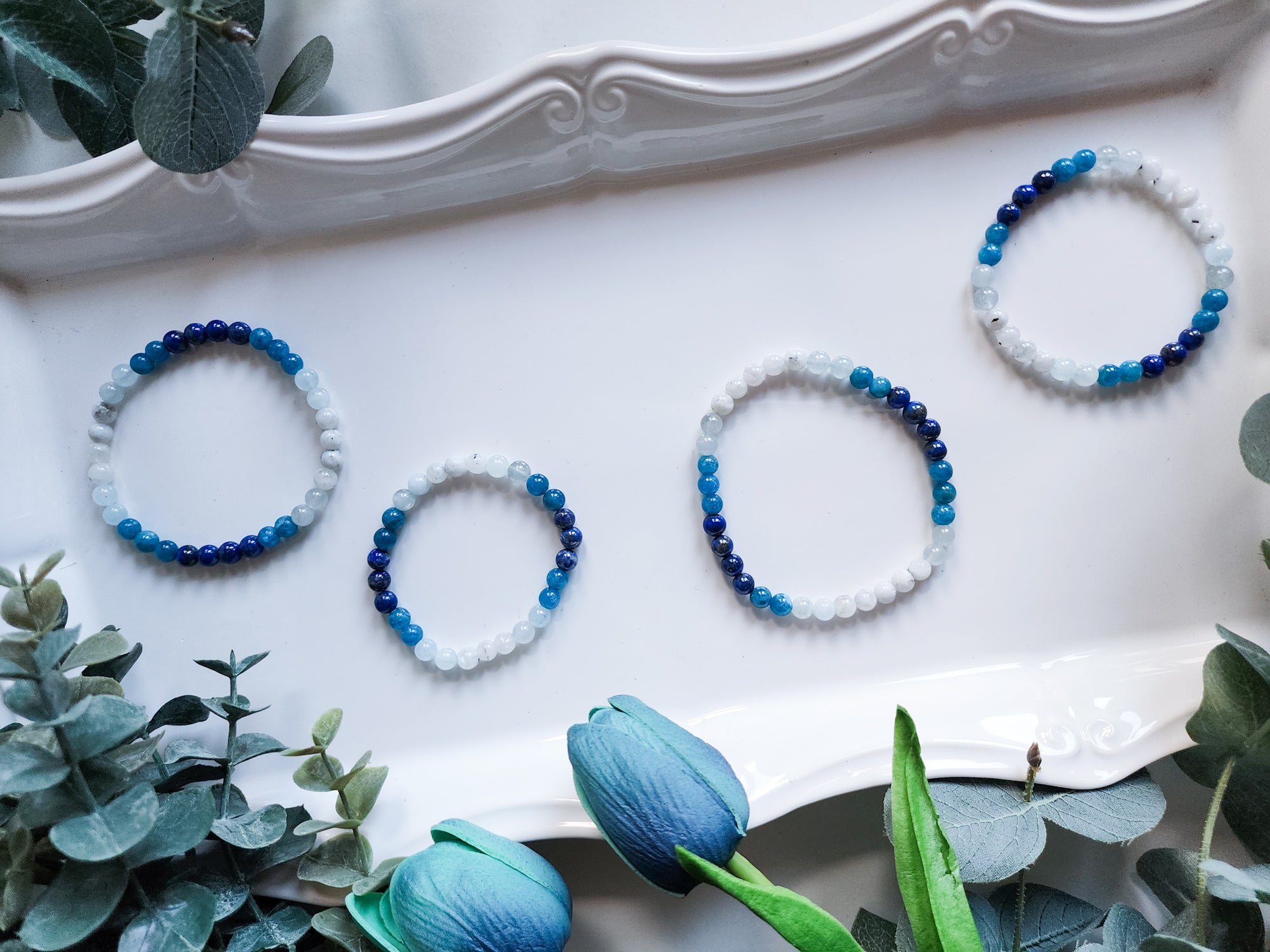 Lapis Lazuli, Apatite, Aquamarine, & Rainbow Moonstone Beaded Bracelet || Reiki Infused
