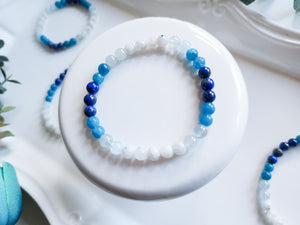 Lapis Lazuli, Apatite, Aquamarine, & Rainbow Moonstone Beaded Bracelet || Reiki Infused