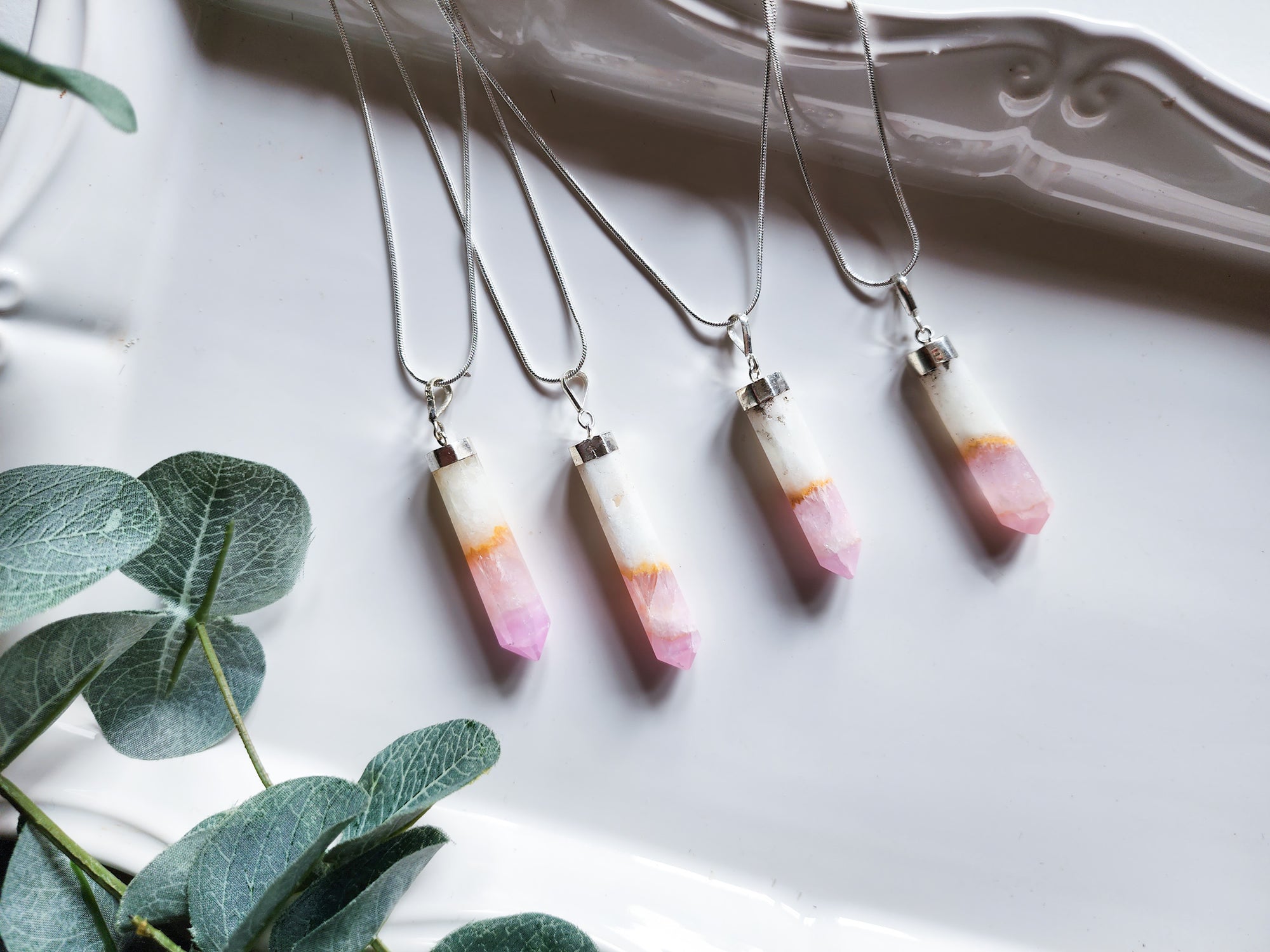 Pink Aragonite Point Sterling Necklace