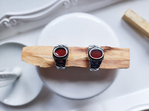 Masculine Line Sterling Ring || Carnelian Woven Band