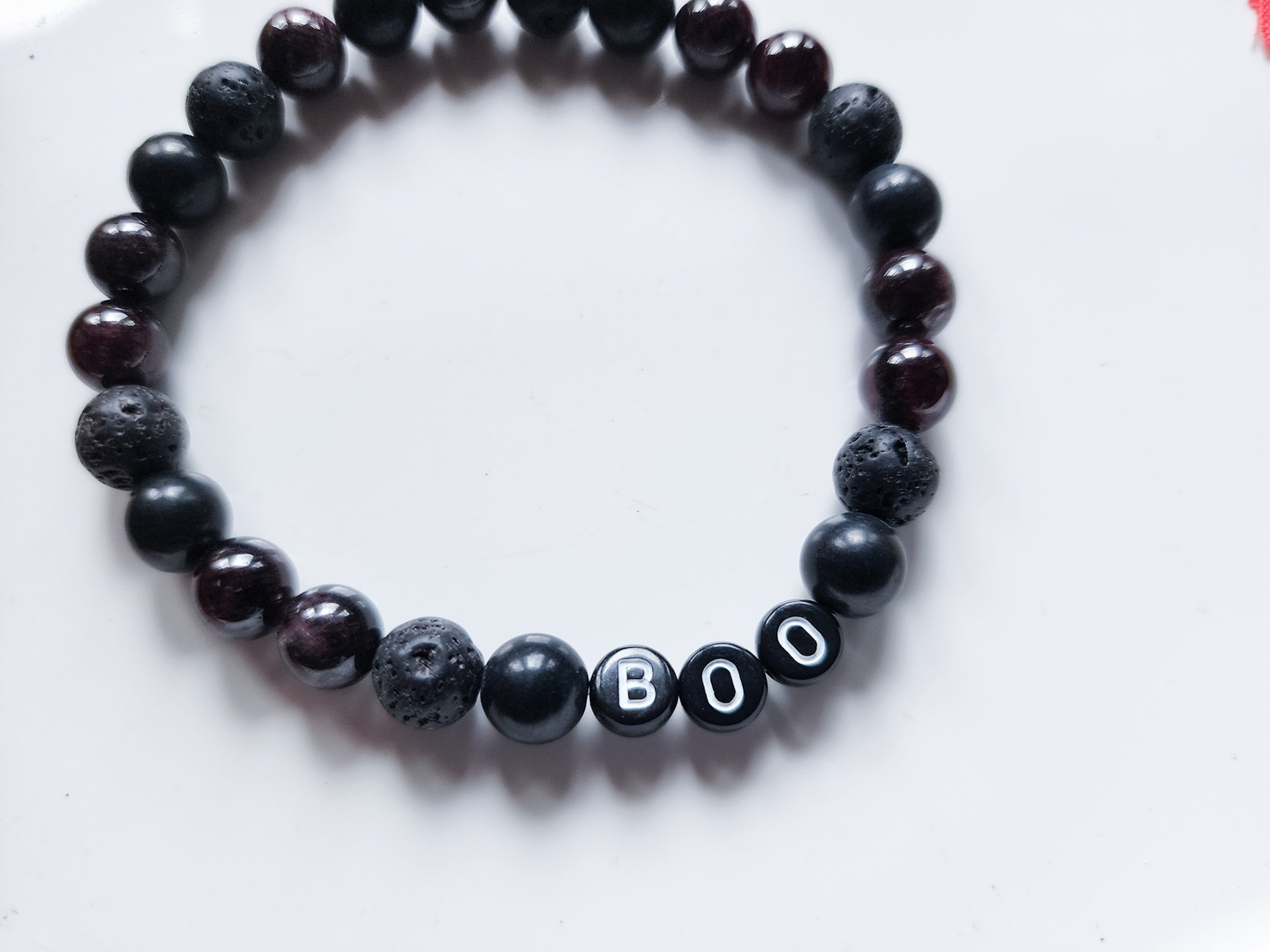 Halloween Collection || "BOO" Garnet, Onyx & Lava Beaded Bracelet || Reiki Infused