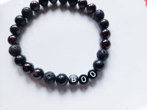 Halloween Collection || "BOO" Garnet, Onyx & Lava Beaded Bracelet || Reiki Infused