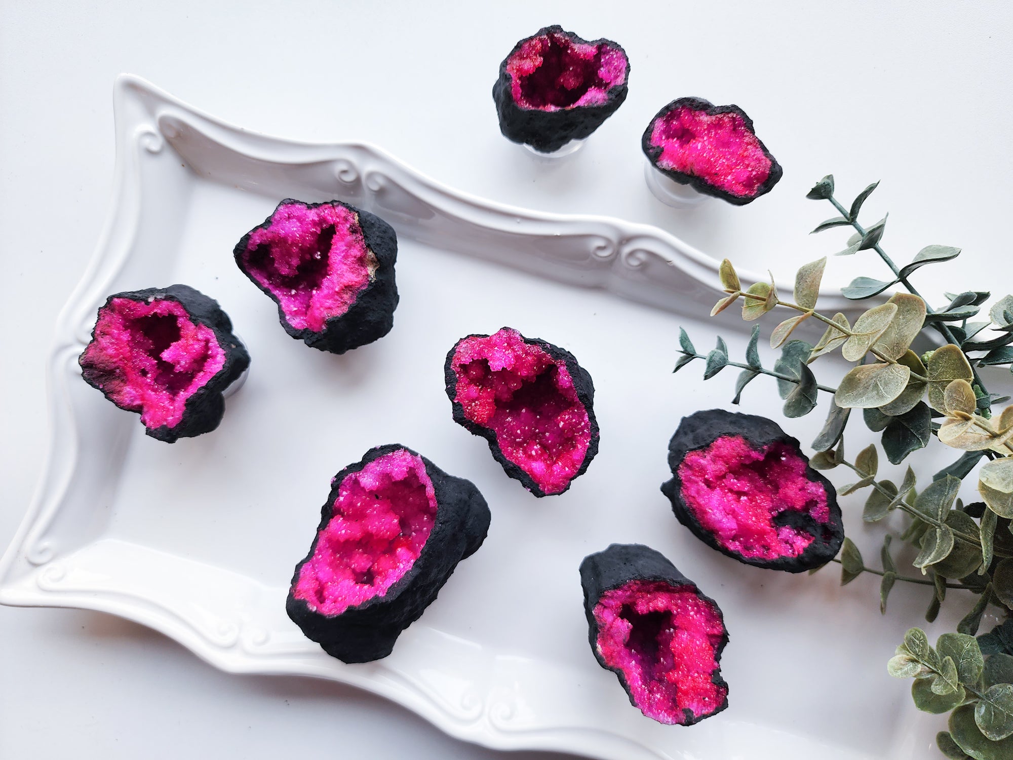 Moroccan Quartz Geode Pairs || Magenta Aura Coated