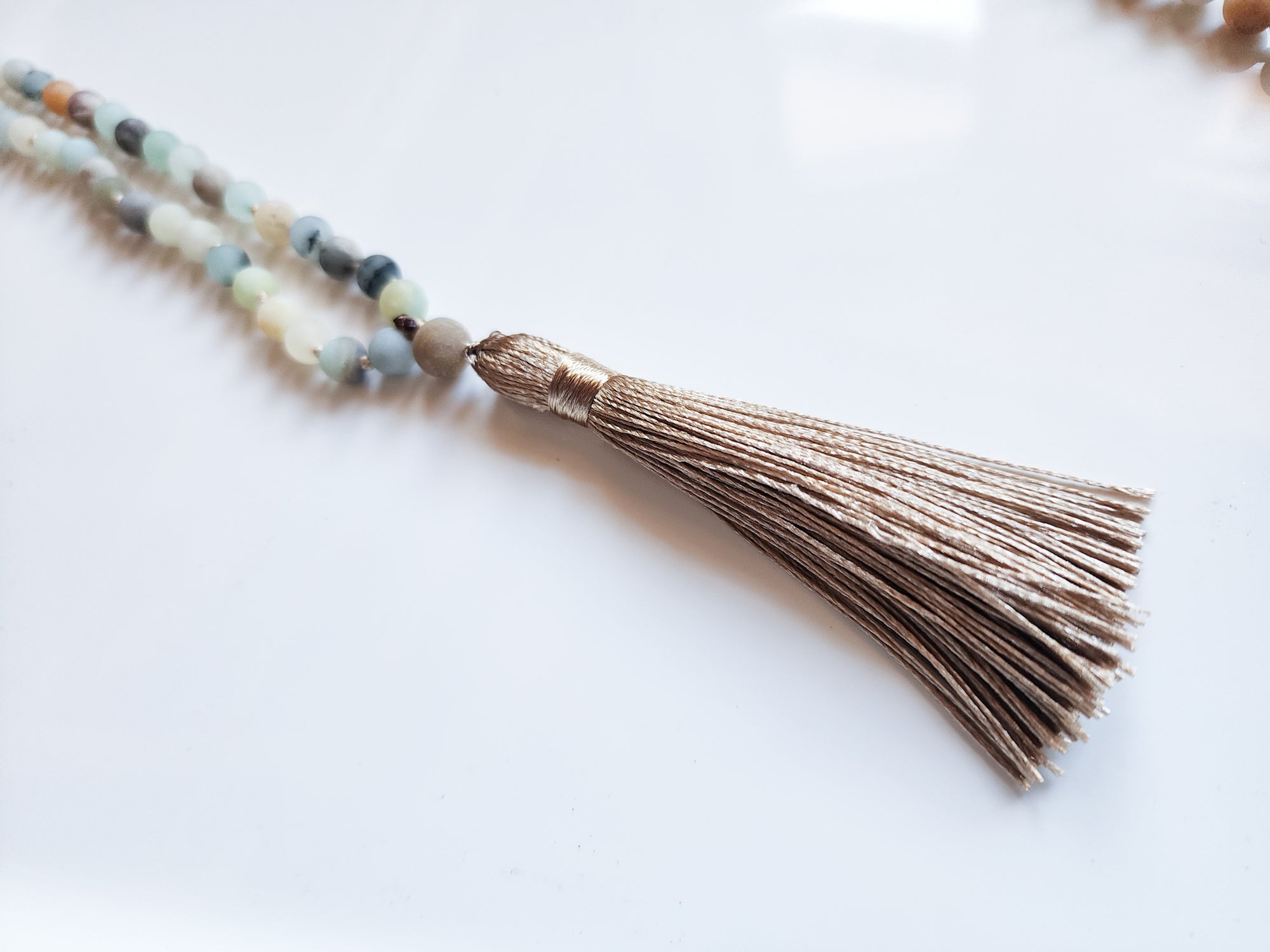 Amazonite Crystal Bead Knotted Mala