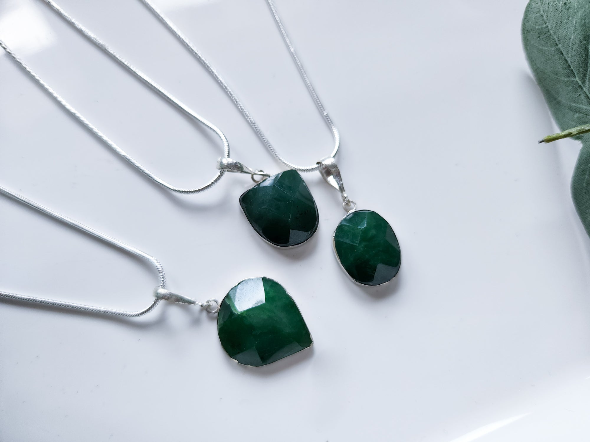 Nephrite Jade Faceted Sterling Pendant Necklace